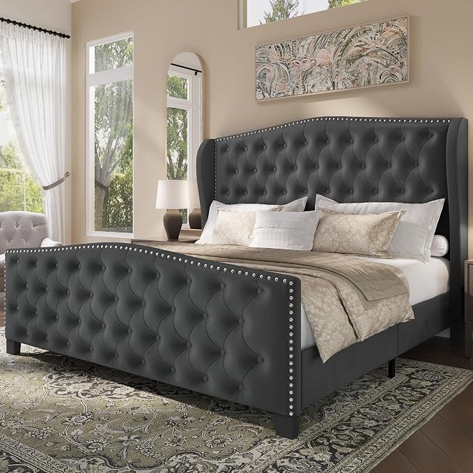 BRELTAM Upholstered Queen Size Bed Frame Velvet Tufted Platform Bed Frame by Breltam