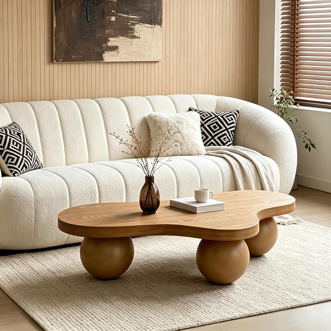 46" Cloud Coffee Table with 3 Ball Legs, Modern Irregular Center Table - Image 5