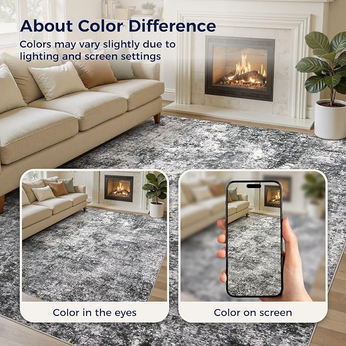 DMOYEST Area Rug Living Room Rugs 10x11 Washable Abstract Grey Carpet | Neutral - Image 6