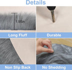 Grey Round Rugs for Bedroom, Fluffy Circle Rug 2 2 Feet for Kids Room, Furry - Image 4