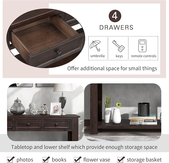 LKTART 63" Solid Wood Console Table Sofa Table - Image 4