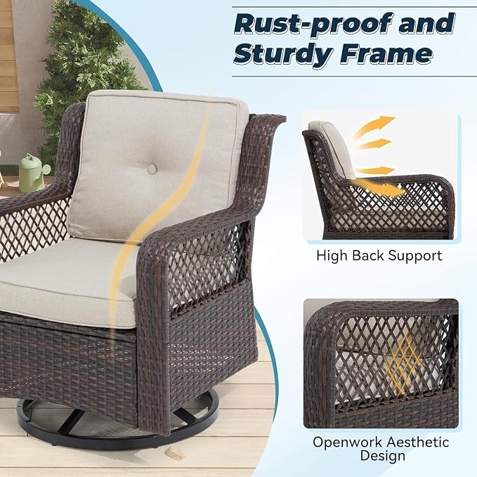 3 Pieces Patio Swivel Chairs, Wicker Patio Conversation Sets - Image 6