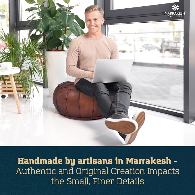 Marrakesh Gallery Genuine Leather Round Pouf Unstuffed - Image 5