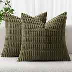 MIULEE Corduroy Decorative Throw Pillow Covers 18x18 Olive Green Pack of 2 | by MIULEE