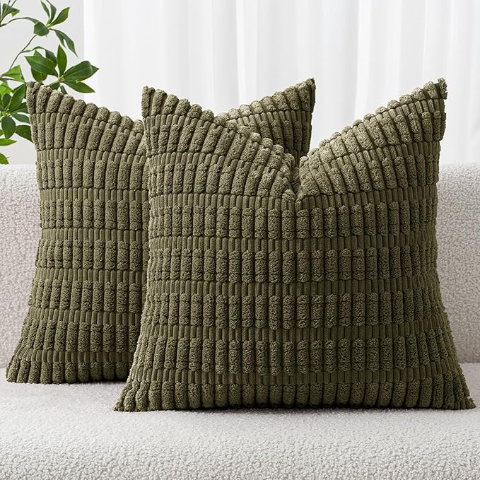 MIULEE Euro Sham Corduroy Decorative Throw Pillow Covers 24x24 Olive Green | by MIULEE