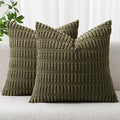 MIULEE Corduroy Decorative Throw Pillow Covers 16x16 Olive Green Pack of 2 | by MIULEE