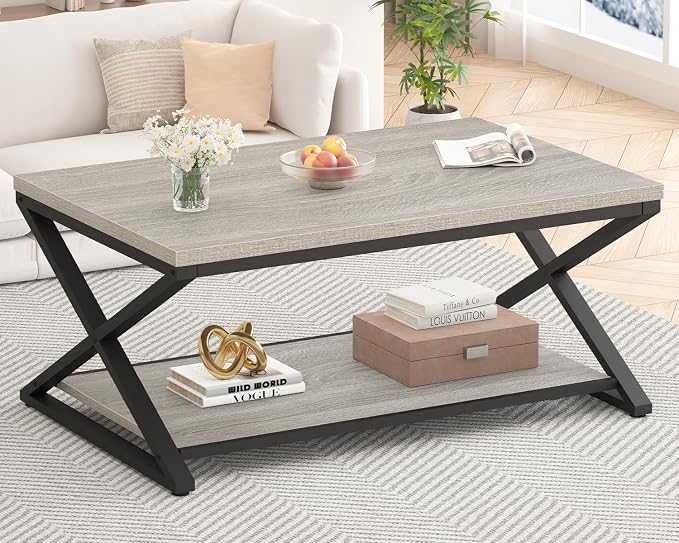 HSH Rustic Grey Coffee Table, Modern Minimalist Living Room Table - Image 3