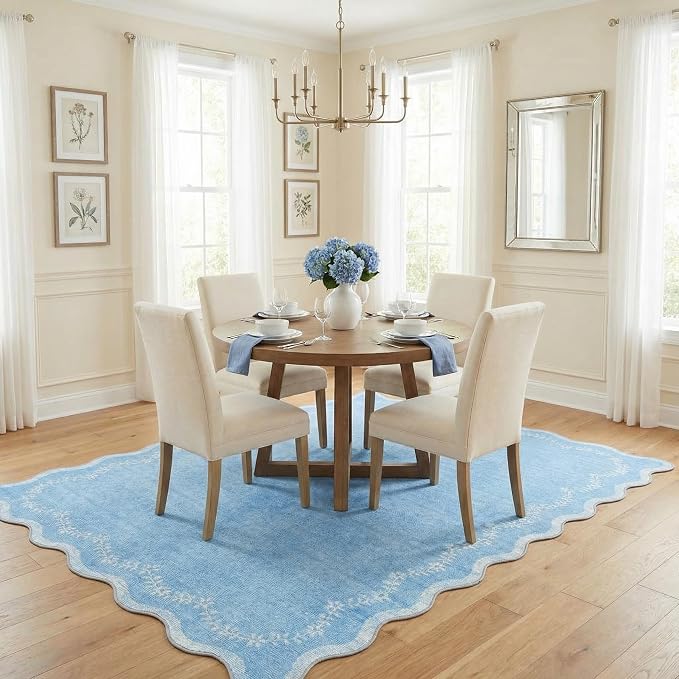 GarveeHome 4x6 Scalloped Washable Area Rug Blue Nursery Kids Bedroom Rug | Soft - Image 2