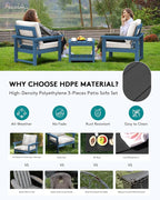 SERWALL HDPE Patio Sofa Set, 3-piece Sectional Outdoor Furniture Set, All - Image 3