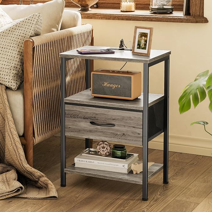 SUPERJARE Nightstand with Charging Station, Bed Side Table with Adjustable - Image 8