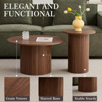 Round Nesting Coffee Table Set of 2 Mid Century Modern Wood Round Coffee Tables - Image 3
