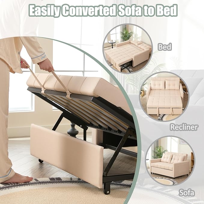GOSUHI 52" Sleeper Sofa with Pull-Out Bed, 3-in-1 Convertible Sofa Bed - Image 4