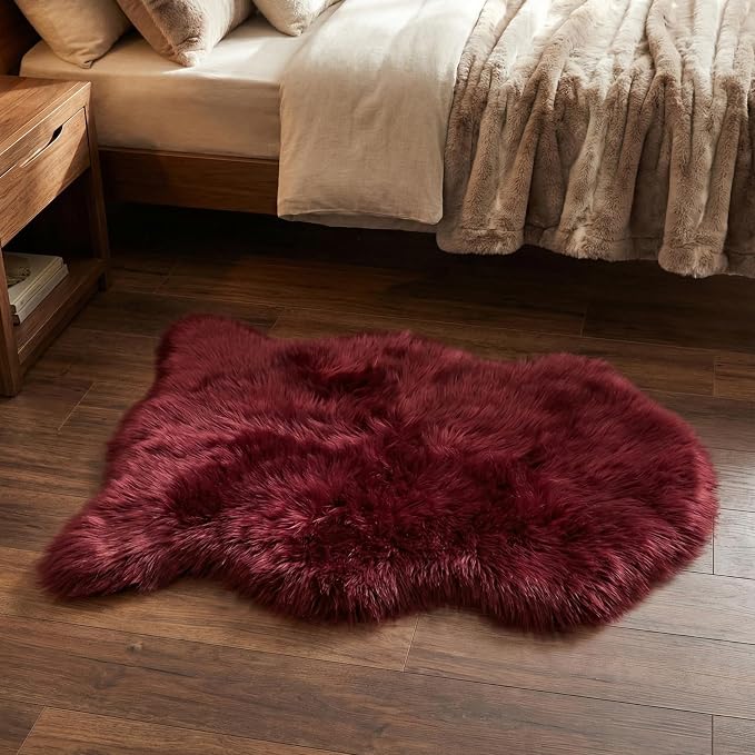duduta Burgundy Faux Sheepskin Rug 2x3 ft, Fluffy Fur Seat Chair Covers | Shag - Image 5