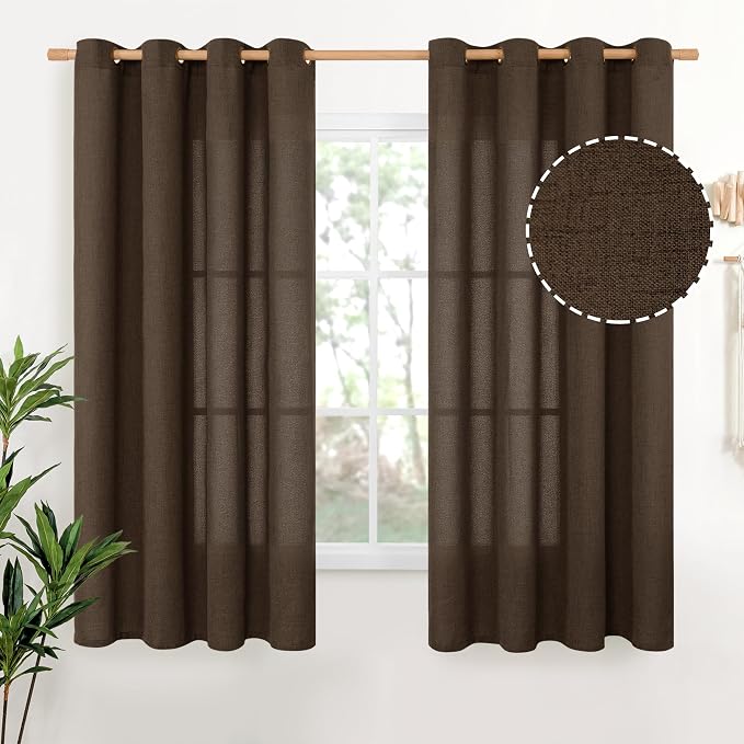 YoungsTex Brown Linen Curtains 63 Inches Length 2 Panels by YoungsTex