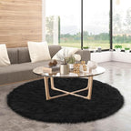 Faux Fur Black Round Rug 4ft for Bedroom, Plush Shaggy Circular Rug for Nursery - Image 8
