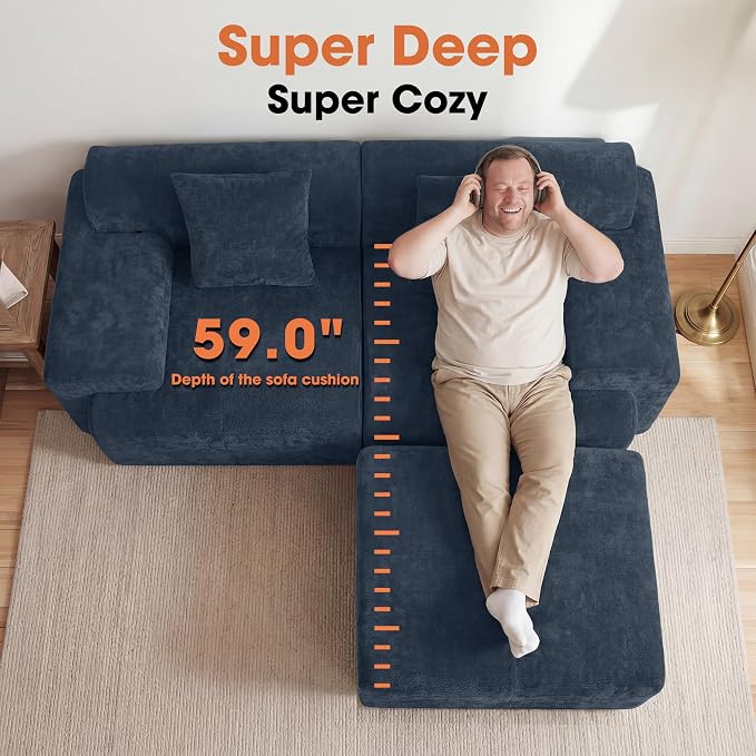 83.5" Boneless Loveseat with Ottoman, Cloud Comfy Couches - Image 2