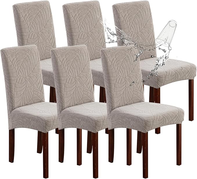 Genina Waterproof Chair Covers for Dining Room 6 Pack, Stretch Jacquard Dining by Genina