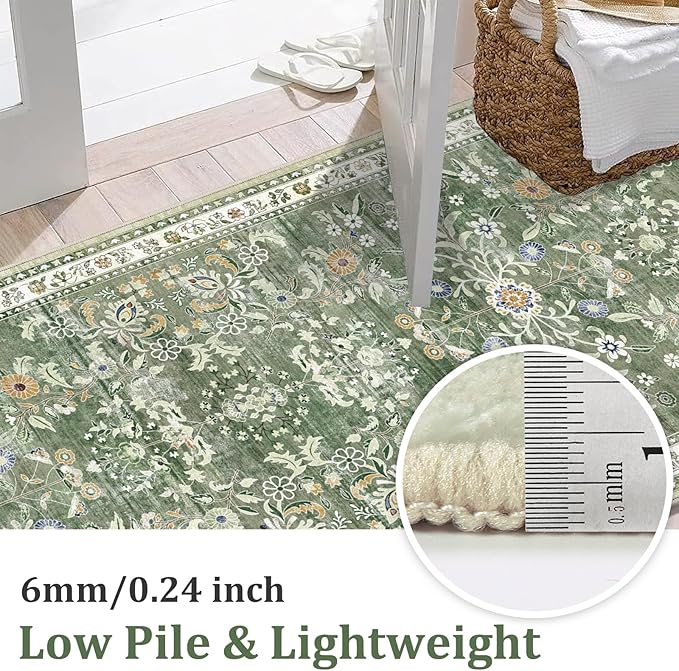 Yamaziot 2x3+2x4+2x5Ft Washable Kitchen Rug Set of 3 Non Slip, Sage Green | - Image 4