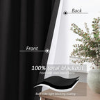 Black 100% Blackout Linen Curtains 63 Inch Length 2 Panels Set - Image 4