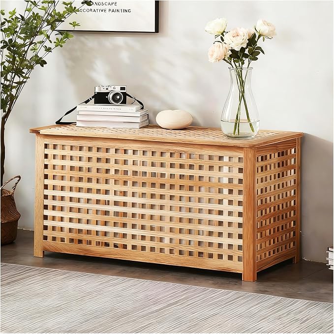 Solid Wood Entryway Bench with Storage, Large storage chest with Removable Bag by CDDUOLA