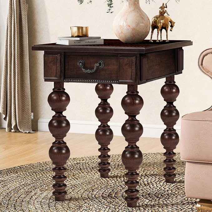Retro Wooden Side End Table Vintage Nightstand Bedside Table by Amposei