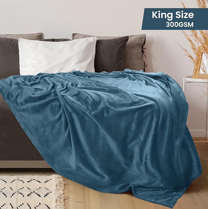 Utopia Bedding Soft Fleece Bed Blanket King Size Stone Blue | Microfiber Plush - Image 2