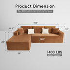 108" Boneless Couch, L-Shaped Modular Sectional Sofa - Image 2