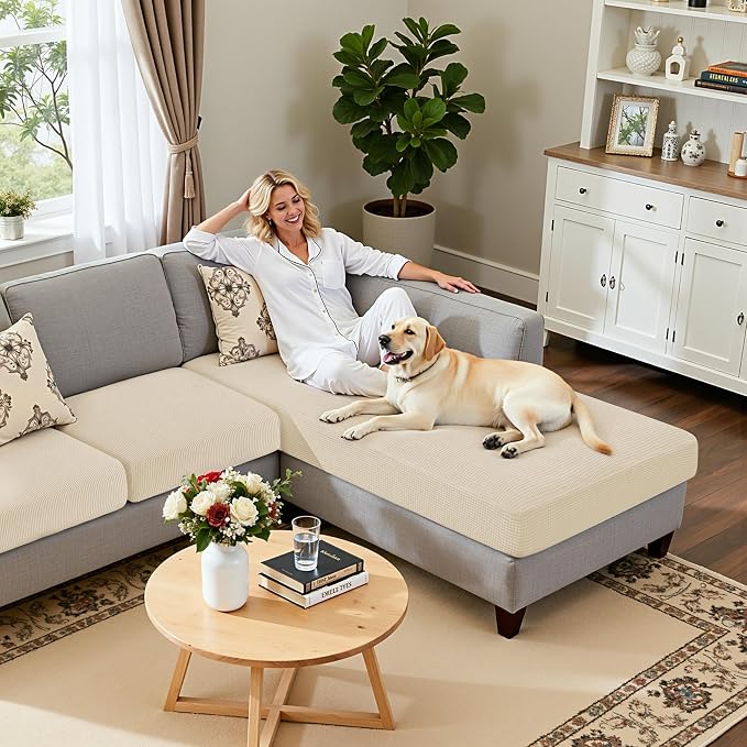 Hokway Chaise Cover and Couch Cushion Covers Set, Separate Sectional Sofa - Image 3
