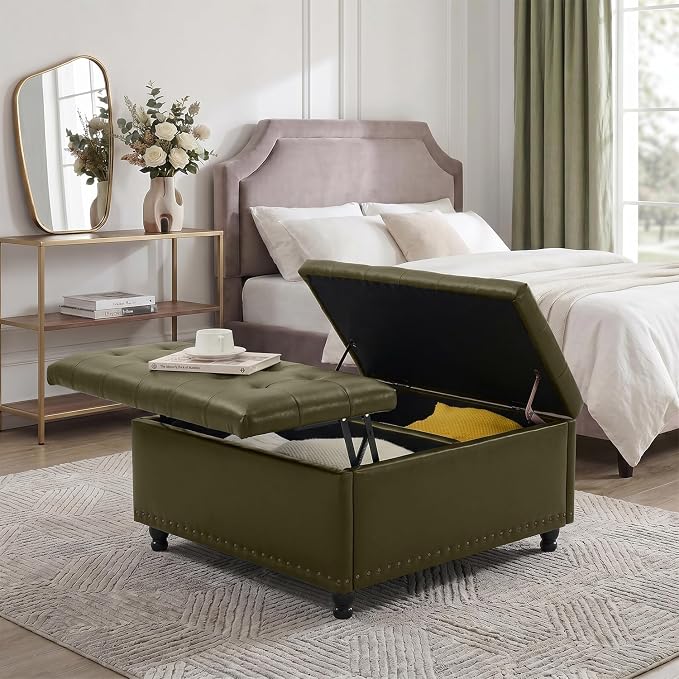 Tbfit Large Square Storage Ottoman Bench, Tufted Upholstered Coffee Table - Image 6