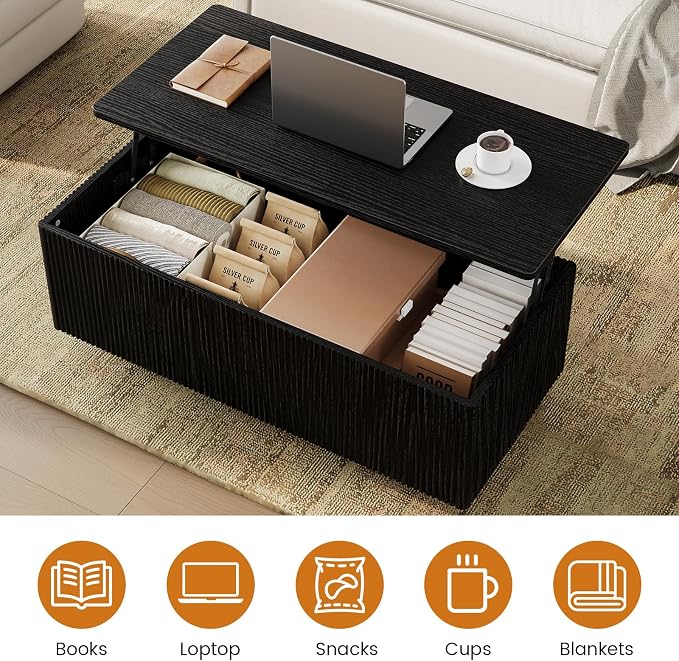 FABATO Mid Century Modern Coffee Table, Wooden Fluted Center Table - Image 6