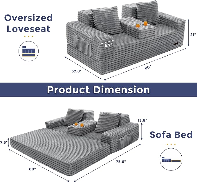 MAXYOYO Loveseat Sofa Bed, Striped Faux Fur Foldable Floor Sofa Couch in A Box - Image 3