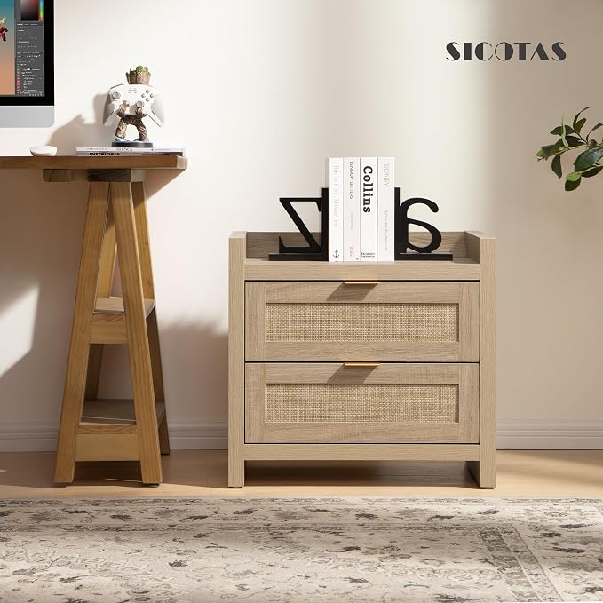 SICOTAS Rattan Nightstand Bedside Table - Image 9
