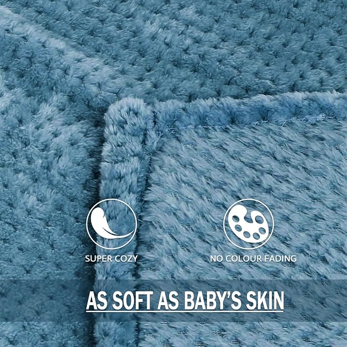 Exclusivo Mezcla Soft Waffle Fleece Bed Blanket Queen Size, Slate Blue | - Image 7