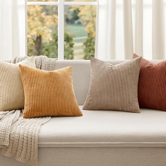 MIULEE Fall Corduroy Decorative Throw Pillow Covers Terracotta 18x18 | Set of 4 - Image 2