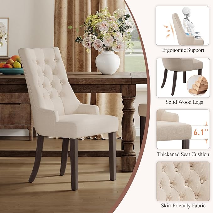 COLAMY Fabric Side Dining Chairs Set of 2, Wingback Upholstered Dining Room - Image 4