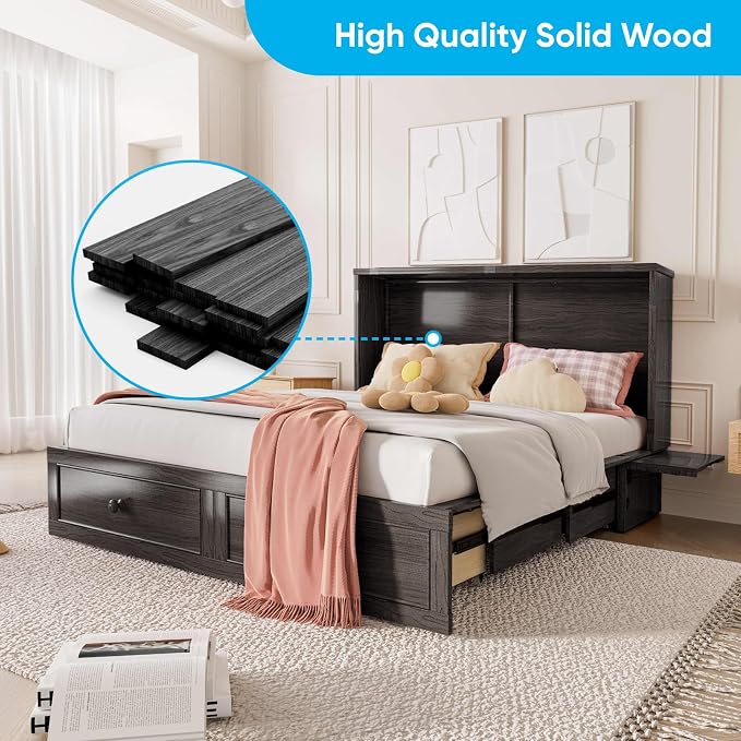 Mjkone Murphy Cabinet Bed Queen Size, Solid Wood Mobile Wall Beds Chest - Image 7