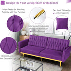 70” Velvet Futon Sofa Bed with 2 Pillows and Adjustable Armrests, Convertible - Image 6