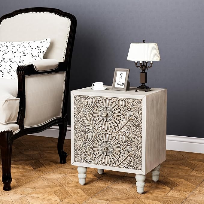 HOMPUS 2-Drawer Farmhouse Nightstand, Fully Assembled Boho Night Stand - Image 8