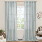 Greyish Blue Linen Boho Curtains 84 inch Length 2 Panels Bedroom | Light by LAMIT