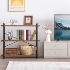 HCHQHS Bookshelf, 3-Tier Industrial Bookcase, Rustic Open Book Shelf, Wood and - Image 4