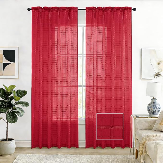 SpaceDresser Check Sheer Curtains 72 Inches Long by SpaceDresser