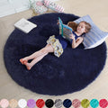 Amdrebio Dark Navy Blue Round Fluffy Area Rug 5Ft by Amdrebio