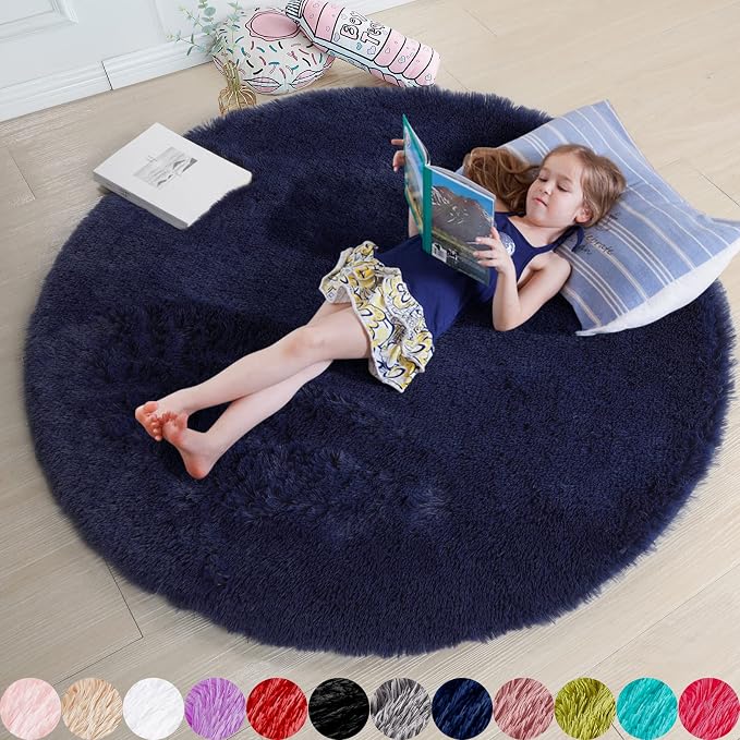Amdrebio Dark Navy Blue Large Round Circle Rug 6Ft by Amdrebio