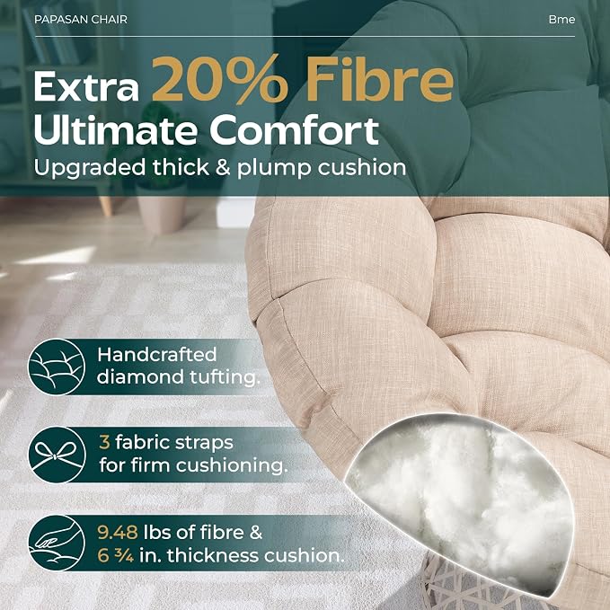 Bme 40" Ergonomic Wicker Papasan Chair - Image 3