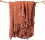 lifein Throw Blanket for Couch, Soft Boho Bed Throw, Cozy Burnt Orange Chenille by lifein