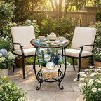Cinnvoice Outdoor Side Table Round Small Mosaic Patio Accent Indoor End Plant - Image 2