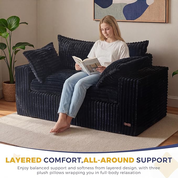 MAXYOYO 59" Bean Bag Sofa Couch, Loveseat Boneless Couch in a Box, Upholstered - Image 3