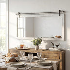 27"x49" Large Whitewashed Barn Door Wall Mirror, Horizontal Solid Wood Framed - Image 9