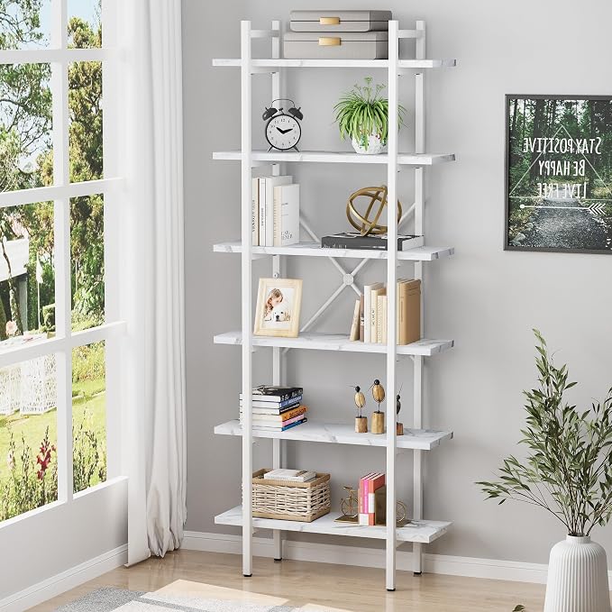 Bookshelf 6 Tiers White Wooden Storage Shelf, Modern Open Display Storage by EternalHome