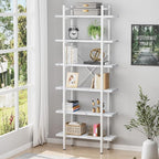 Bookshelf 6 Tiers White Wooden Storage Shelf, Modern Open Display Storage by EternalHome